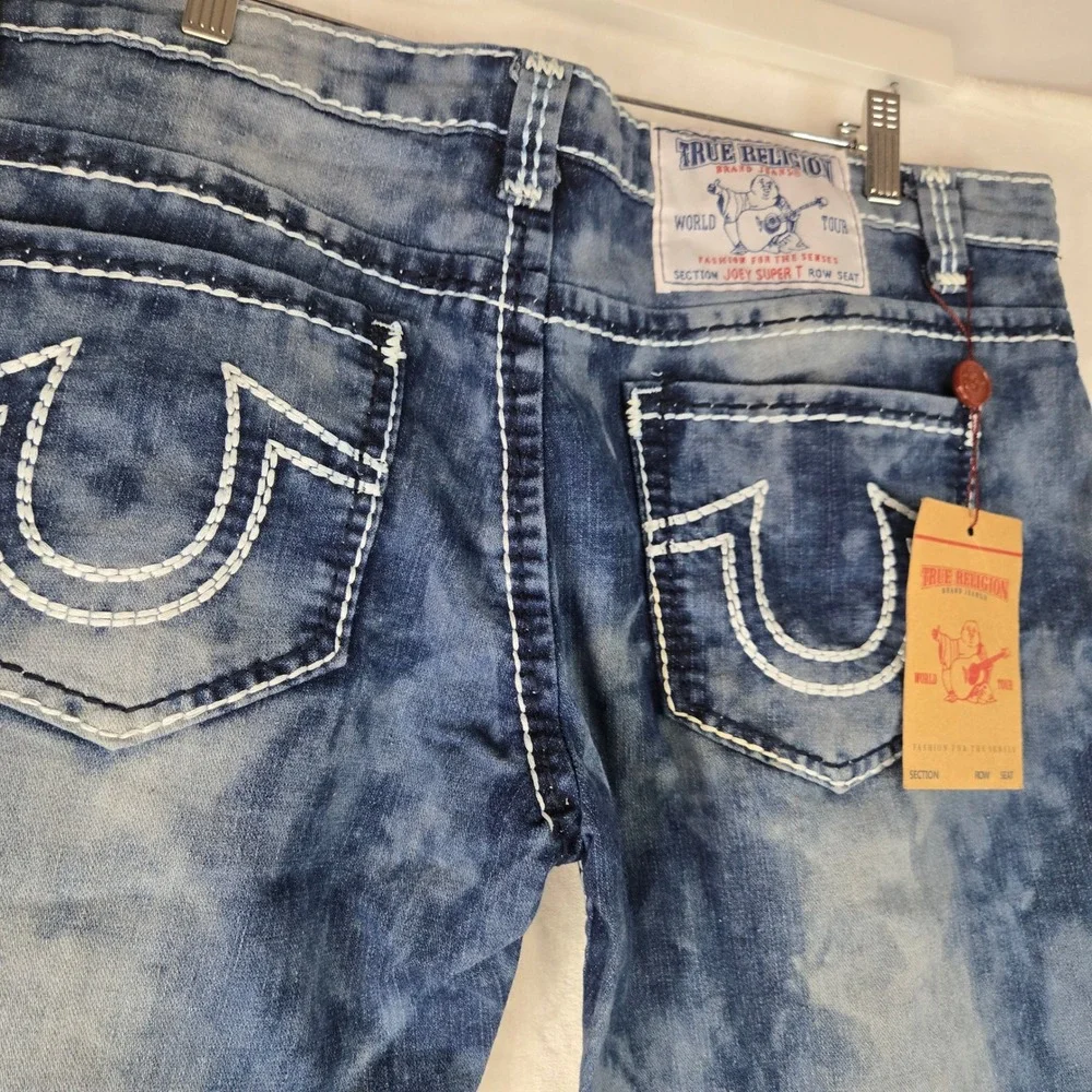 Vintage True Religion Joey Super T Jeans size 38 NWT Blue Thick White Stitch USA